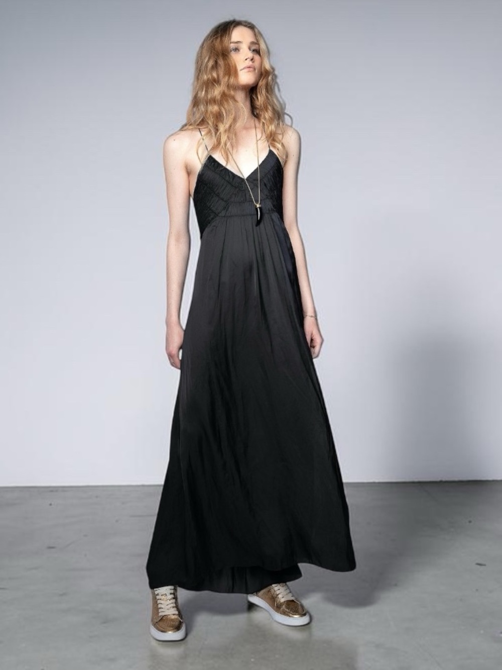 Zadig & Voltaire Rayonne Satin Maxi Dress Black Noir Large NWT $578 Retail